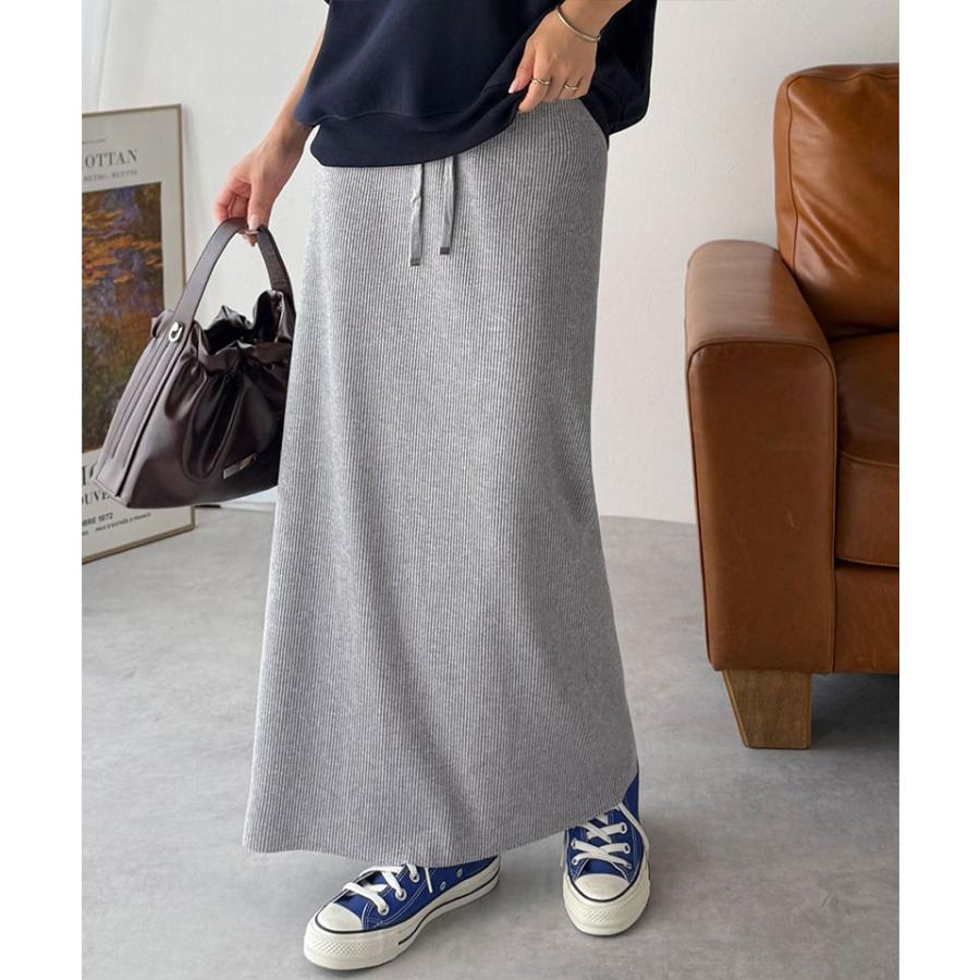 【 クラシカルエルフ classical elf 】 ボトムス スカート レディース 縦 ライン ほっそり見え 美シルエット リブスカート ロング丈 ウエスト ドロスト | classicalelf | 07