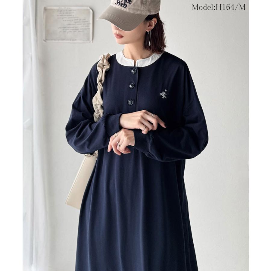 【 クラシカルエルフ classical elf 】 ワンピース レディース 胸刺繍 ヘンリーネック ロングワンピース 長袖 シンプル 上品 ゆったりシルエット | classicalelf | 12