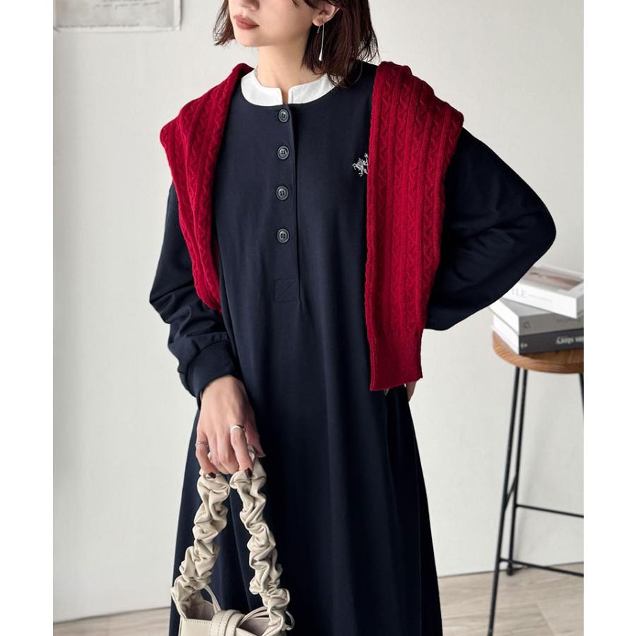 【 クラシカルエルフ classical elf 】 ワンピース レディース 胸刺繍 ヘンリーネック ロングワンピース 長袖 シンプル 上品 ゆったりシルエット | classicalelf | 13