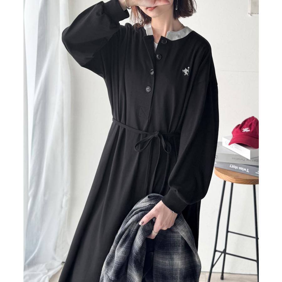 【 クラシカルエルフ classical elf 】 ワンピース レディース 胸刺繍 ヘンリーネック ロングワンピース 長袖 シンプル 上品 ゆったりシルエット | classicalelf | 05