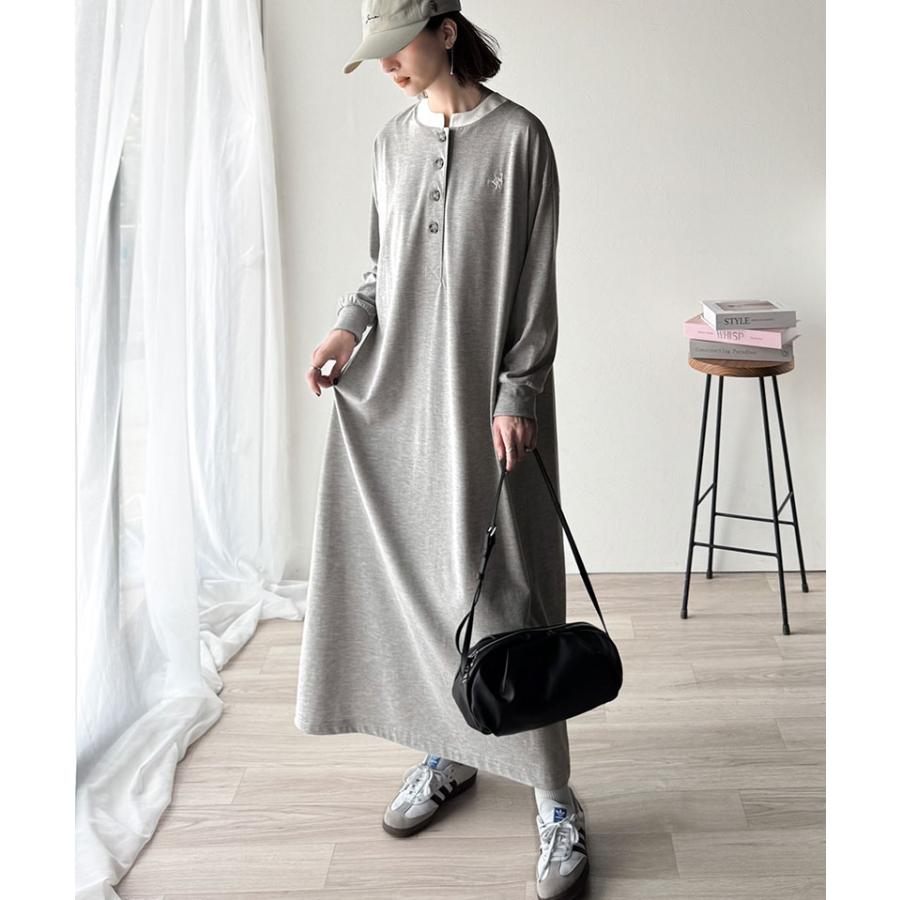 【 クラシカルエルフ classical elf 】 ワンピース レディース 胸刺繍 ヘンリーネック ロングワンピース 長袖 シンプル 上品 ゆったりシルエット | classicalelf | 08