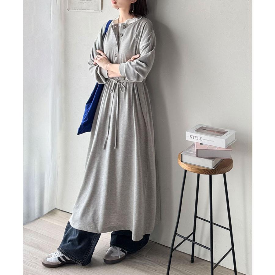 【 クラシカルエルフ classical elf 】 ワンピース レディース 胸刺繍 ヘンリーネック ロングワンピース 長袖 シンプル 上品 ゆったりシルエット | classicalelf | 09