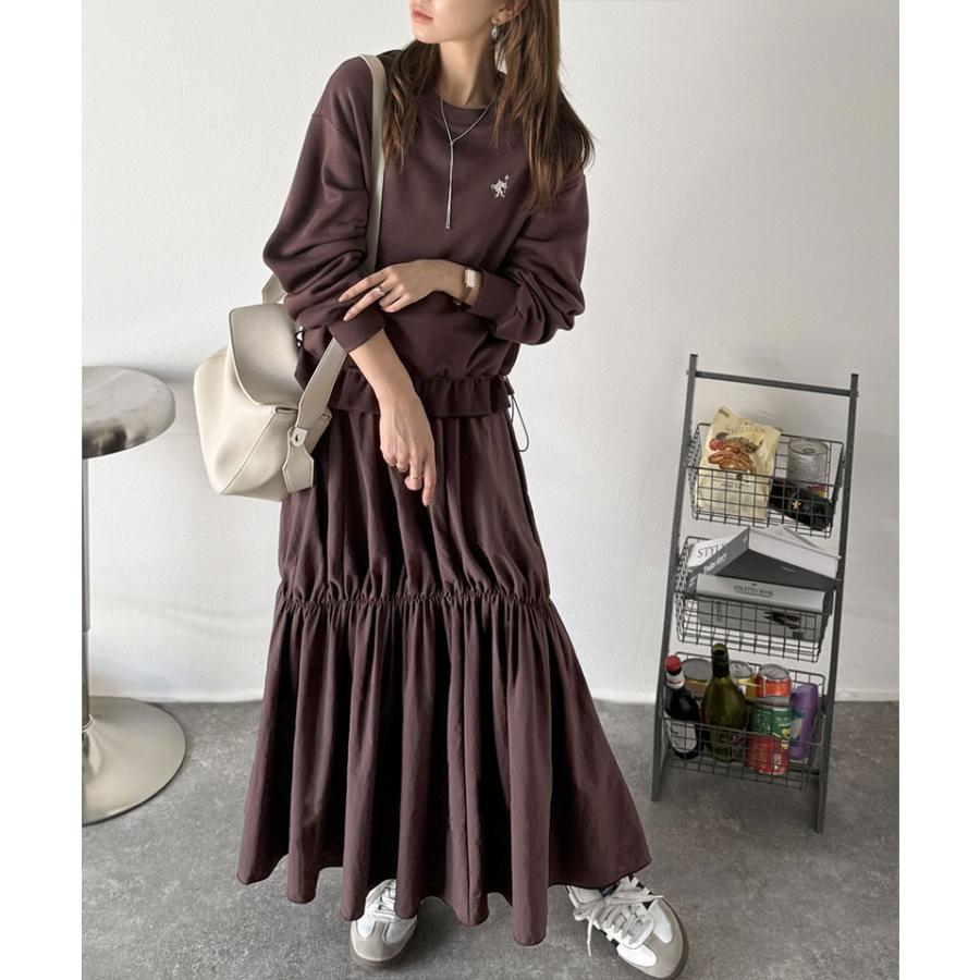 【 クラシカルエルフ classical elf 】ワンピース 秋冬 きれいめ レディース 胸 刺繍 ドロスト 裏起毛 スウェット ギャザースカート ドッキング | classicalelf | 10