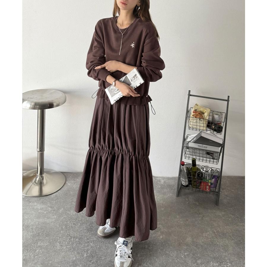 【 クラシカルエルフ classical elf 】ワンピース 秋冬 きれいめ レディース 胸 刺繍 ドロスト 裏起毛 スウェット ギャザースカート ドッキング | classicalelf | 11