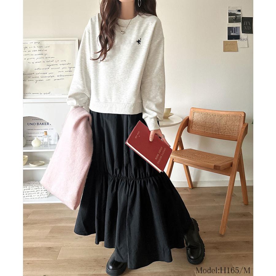 【 クラシカルエルフ classical elf 】ワンピース 秋冬 きれいめ レディース 胸 刺繍 ドロスト 裏起毛 スウェット ギャザースカート ドッキング | classicalelf | 12