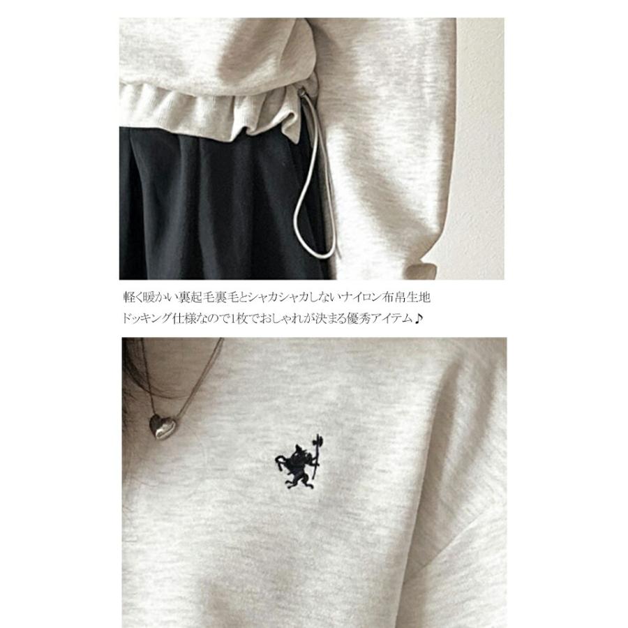 【 クラシカルエルフ classical elf 】ワンピース 秋冬 きれいめ レディース 胸 刺繍 ドロスト 裏起毛 スウェット ギャザースカート ドッキング | classicalelf | 16