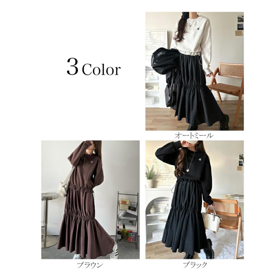 【 クラシカルエルフ classical elf 】ワンピース 秋冬 きれいめ レディース 胸 刺繍 ドロスト 裏起毛 スウェット ギャザースカート ドッキング | classicalelf | 01