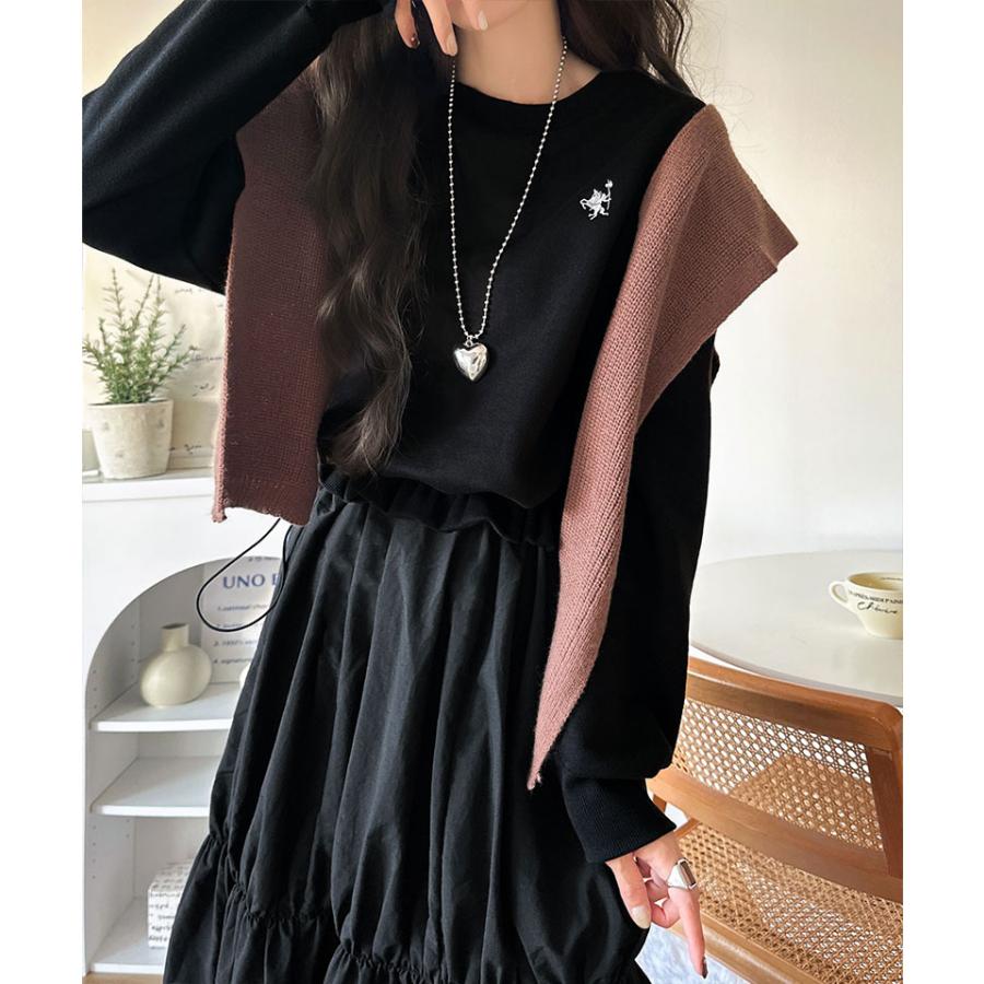 【 クラシカルエルフ classical elf 】ワンピース 秋冬 きれいめ レディース 胸 刺繍 ドロスト 裏起毛 スウェット ギャザースカート ドッキング | classicalelf | 04