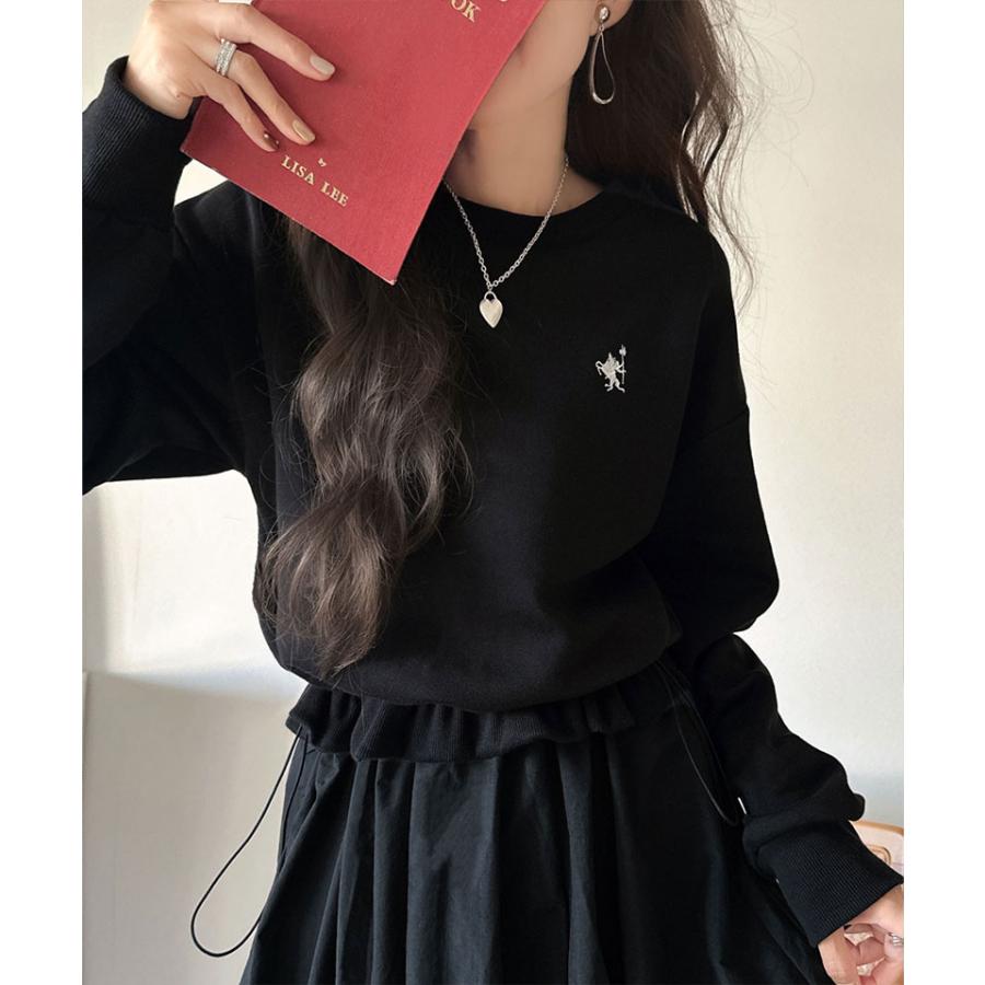 【 クラシカルエルフ classical elf 】ワンピース 秋冬 きれいめ レディース 胸 刺繍 ドロスト 裏起毛 スウェット ギャザースカート ドッキング | classicalelf | 06