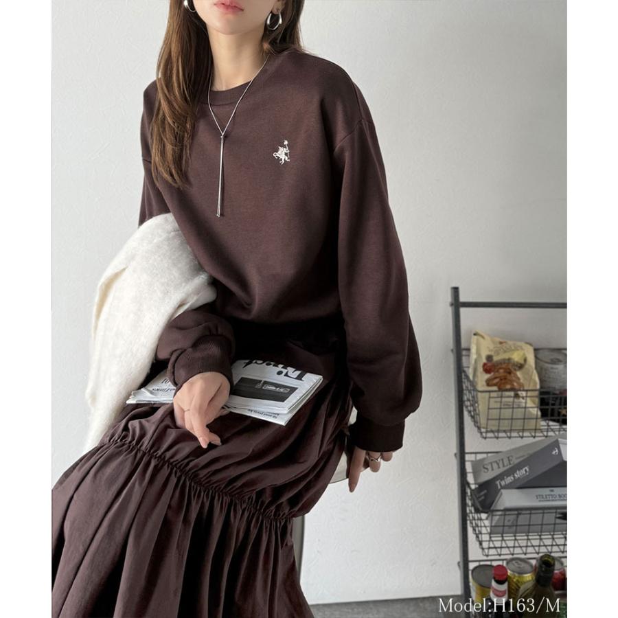 【 クラシカルエルフ classical elf 】ワンピース 秋冬 きれいめ レディース 胸 刺繍 ドロスト 裏起毛 スウェット ギャザースカート ドッキング | classicalelf | 07