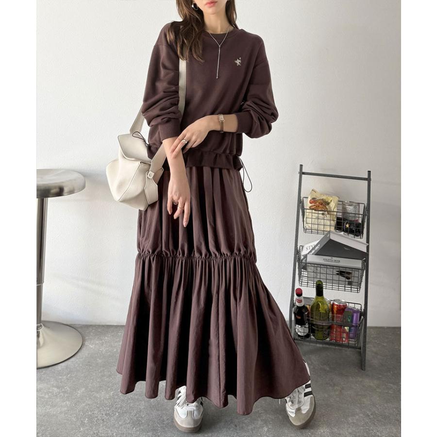 【 クラシカルエルフ classical elf 】ワンピース 秋冬 きれいめ レディース 胸 刺繍 ドロスト 裏起毛 スウェット ギャザースカート ドッキング | classicalelf | 08