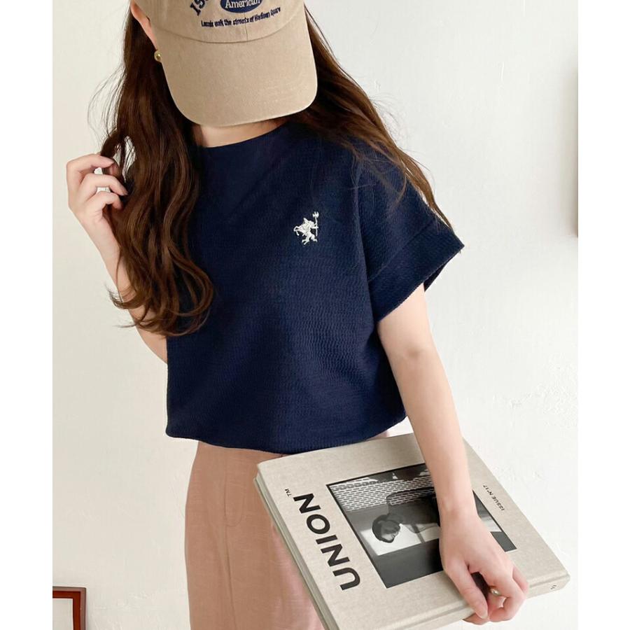 【sustaina+】 トップス Tシャツ レディース ポコポコ 凸凹 ジャガード オーガニック コットン 胸 刺繍 ネック 切替 半袖 プルオーバー | classicalelf | 11