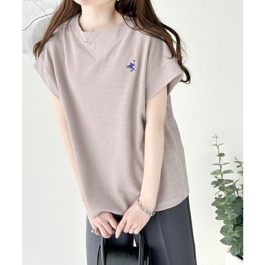 【sustaina+】 トップス Tシャツ レディース ポコポコ 凸凹 ジャガード オーガニック コットン 胸 刺繍 ネック 切替 半袖 プルオーバー | classicalelf | 13