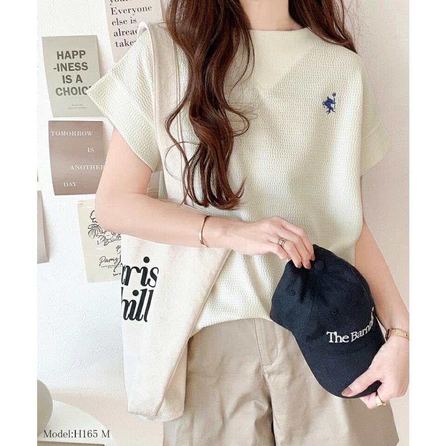 【sustaina+】 トップス Tシャツ レディース ポコポコ 凸凹 ジャガード オーガニック コットン 胸 刺繍 ネック 切替 半袖 プルオーバー | classicalelf | 14