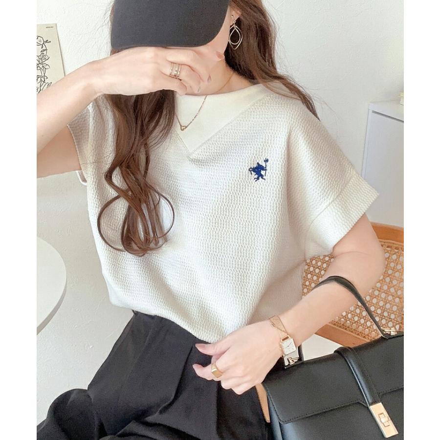 【sustaina+】 トップス Tシャツ レディース ポコポコ 凸凹 ジャガード オーガニック コットン 胸 刺繍 ネック 切替 半袖 プルオーバー | classicalelf | 15