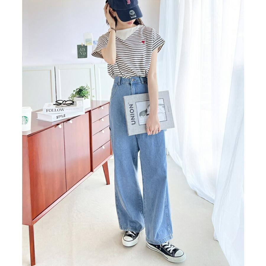 【sustaina+】 トップス Tシャツ レディース ポコポコ 凸凹 ジャガード オーガニック コットン 胸 刺繍 ネック 切替 半袖 プルオーバー | classicalelf | 06