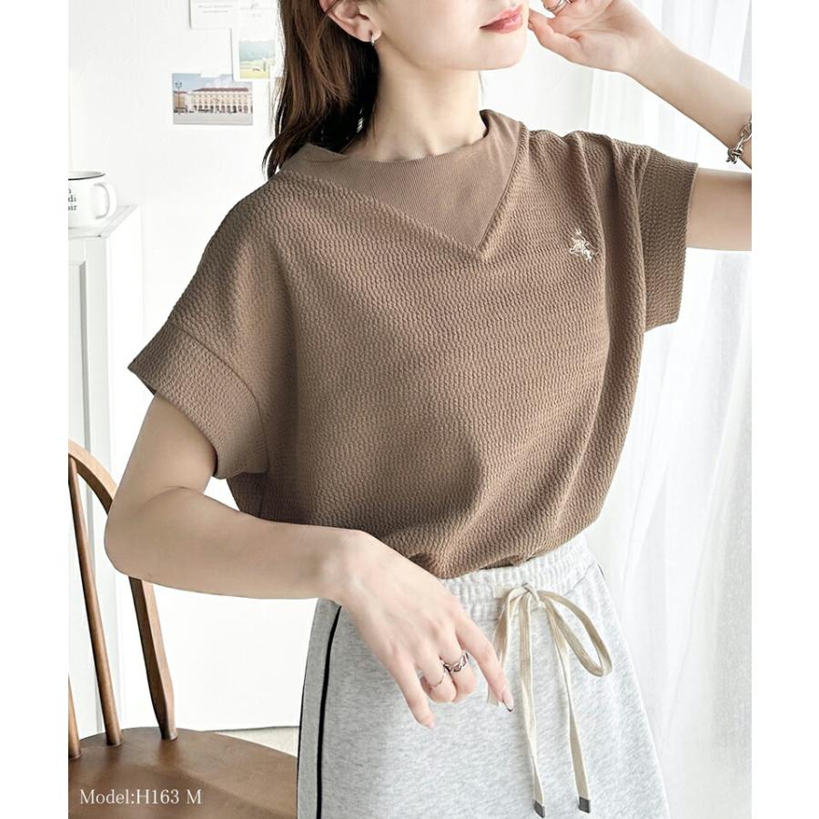 【sustaina+】 トップス Tシャツ レディース ポコポコ 凸凹 ジャガード オーガニック コットン 胸 刺繍 ネック 切替 半袖 プルオーバー | classicalelf | 07