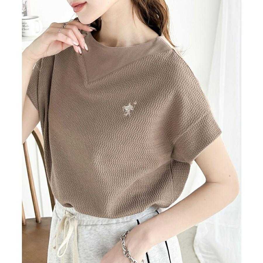 【sustaina+】 トップス Tシャツ レディース ポコポコ 凸凹 ジャガード オーガニック コットン 胸 刺繍 ネック 切替 半袖 プルオーバー | classicalelf | 08