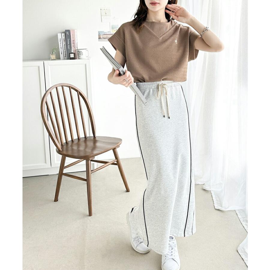 【sustaina+】 トップス Tシャツ レディース ポコポコ 凸凹 ジャガード オーガニック コットン 胸 刺繍 ネック 切替 半袖 プルオーバー | classicalelf | 09