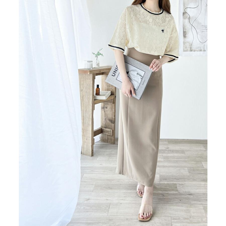 トップス Tシャツ レディース 透け感 クロシェ 風 ドライタッチ レース 配色 リブ ライン 半袖 Tee オーバーサイズ ロングシーズン 華奢見せ | classicalelf | 13