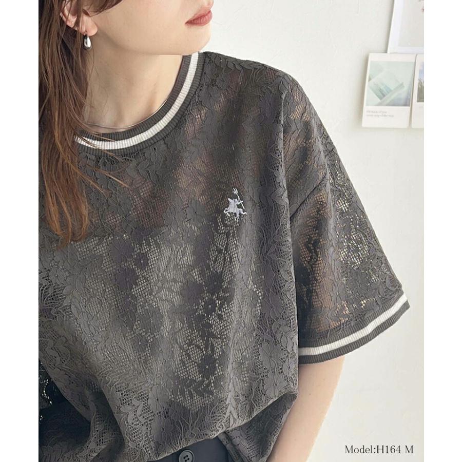 トップス Tシャツ レディース 透け感 クロシェ 風 ドライタッチ レース 配色 リブ ライン 半袖 Tee オーバーサイズ ロングシーズン 華奢見せ | classicalelf | 07