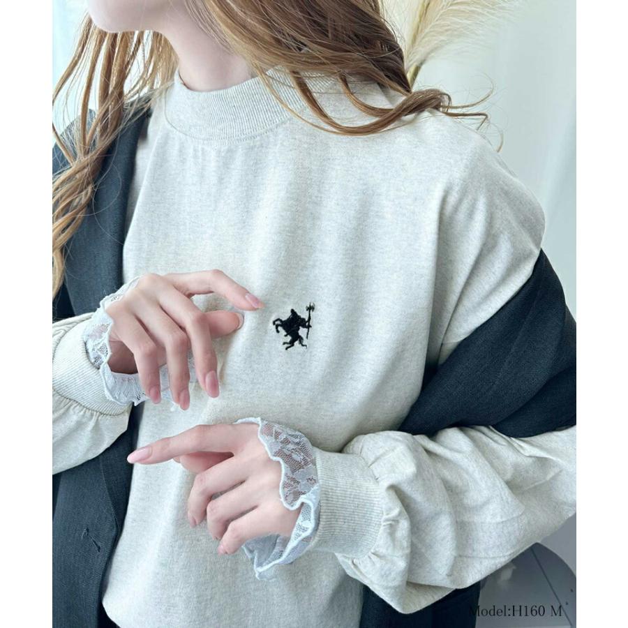 トップス Tシャツ レディース ワンポイント 胸 刺繍 モックネック 長袖 Tee 無地 ボーダー ロングシーズン レイヤードコーデ | classicalelf | 12
