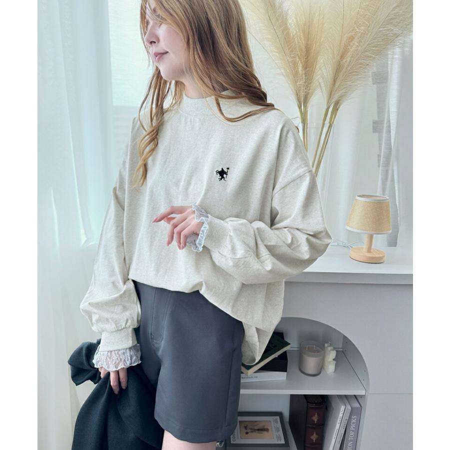 トップス Tシャツ レディース ワンポイント 胸 刺繍 モックネック 長袖 Tee 無地 ボーダー ロングシーズン レイヤードコーデ | classicalelf | 13