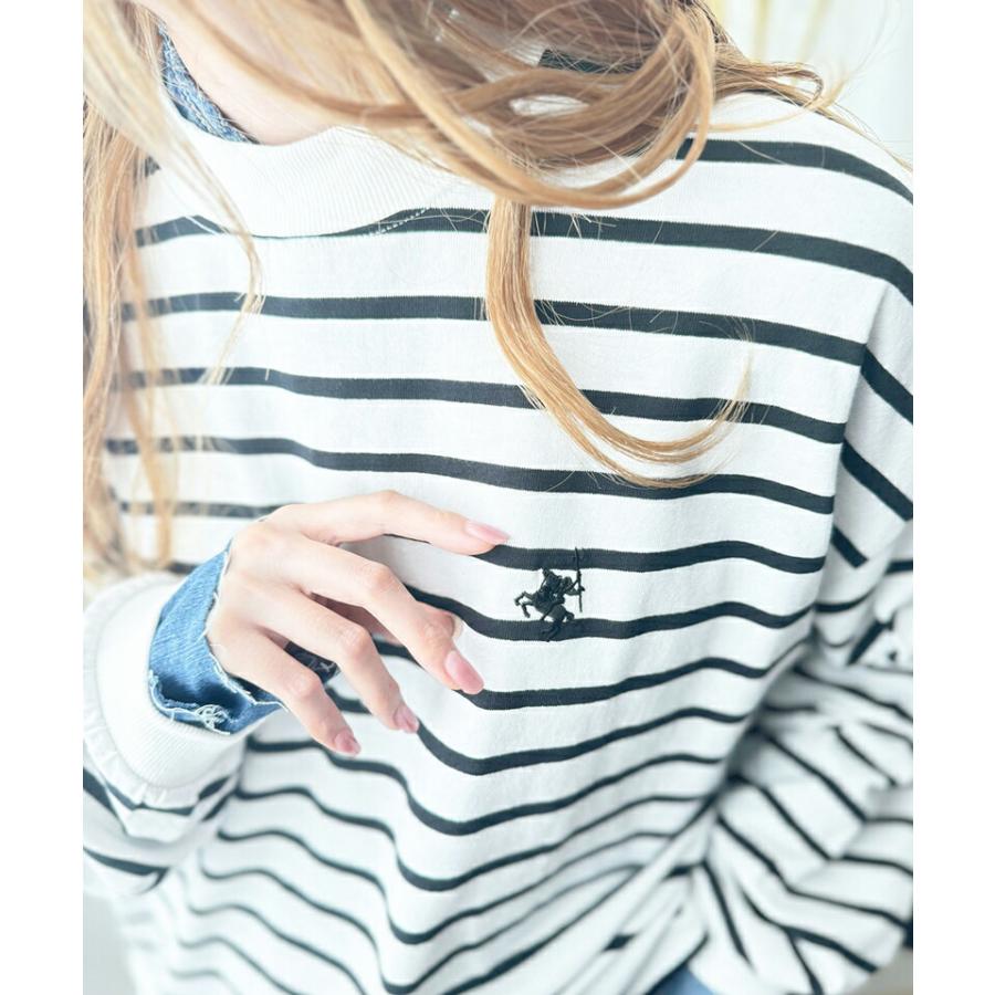 トップス Tシャツ レディース ワンポイント 胸 刺繍 モックネック 長袖 Tee 無地 ボーダー ロングシーズン レイヤードコーデ | classicalelf | 07