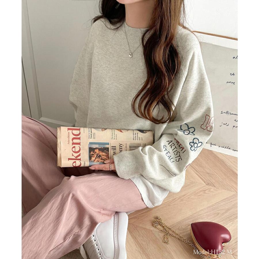 トップス スウェット レディース 前後 2way ガゼットデザイン ランダム 配色 袖 刺繍 裏起毛 ゆるっと オーバーサイズ 男女兼用 ユニセックス | classicalelf | 10