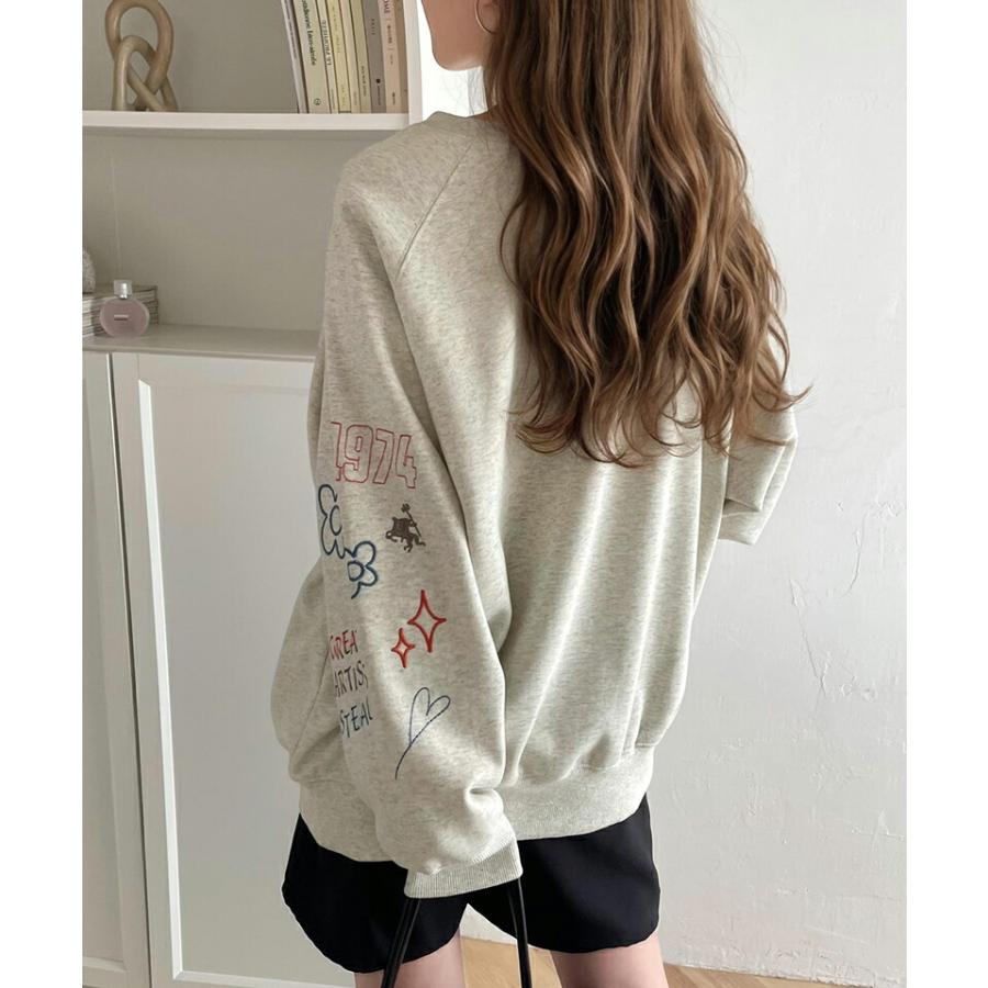 トップス スウェット レディース 前後 2way ガゼットデザイン ランダム 配色 袖 刺繍 裏起毛 ゆるっと オーバーサイズ 男女兼用 ユニセックス | classicalelf | 11