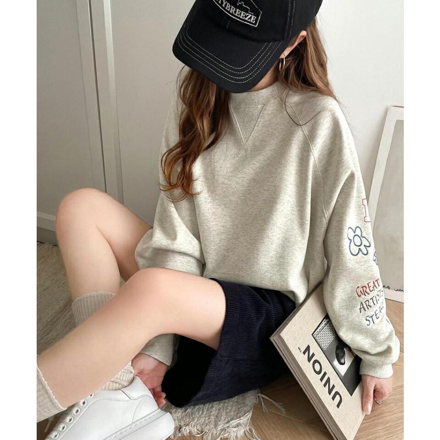 トップス スウェット レディース 前後 2way ガゼットデザイン ランダム 配色 袖 刺繍 裏起毛 ゆるっと オーバーサイズ 男女兼用 ユニセックス | classicalelf | 12