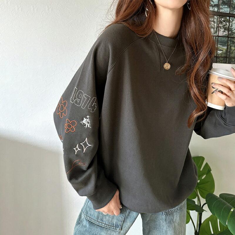 トップス スウェット レディース 前後 2way ガゼットデザイン ランダム 配色 袖 刺繍 裏起毛 ゆるっと オーバーサイズ 男女兼用 ユニセックス | classicalelf | 17