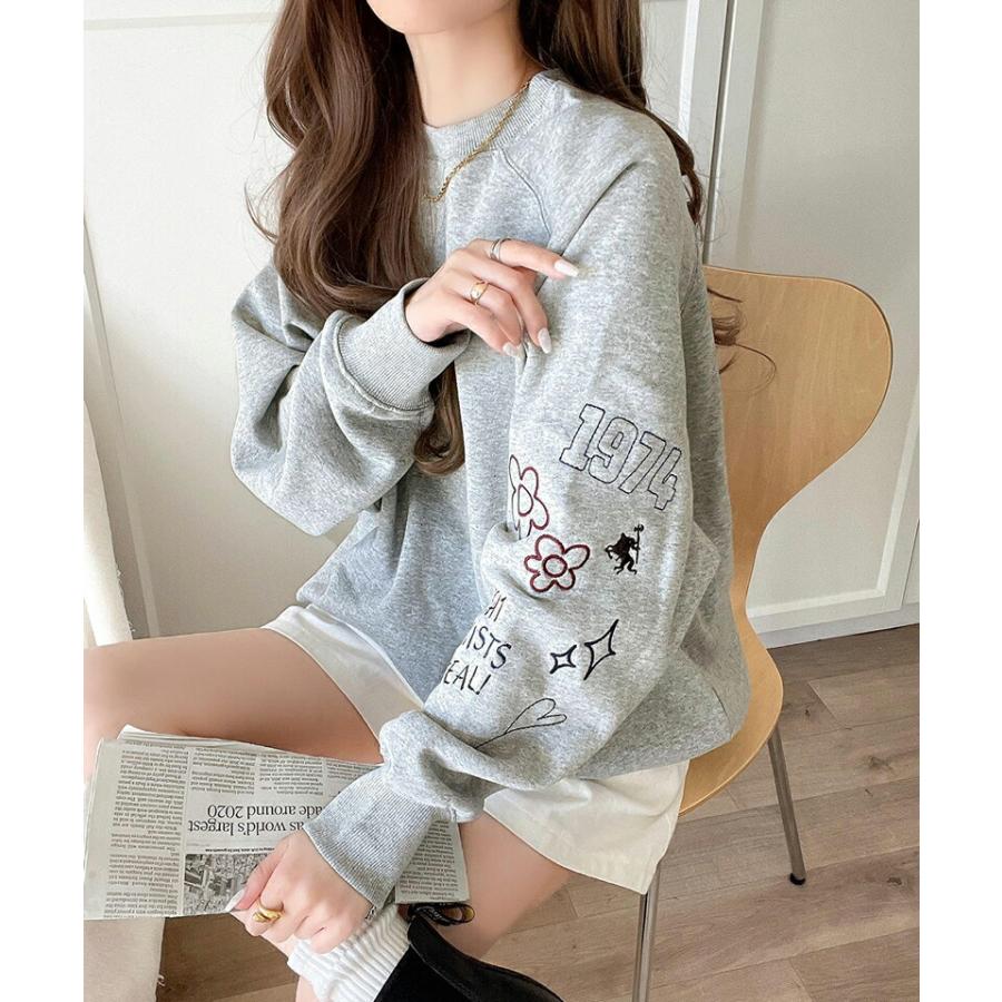 トップス スウェット レディース 前後 2way ガゼットデザイン ランダム 配色 袖 刺繍 裏起毛 ゆるっと オーバーサイズ 男女兼用 ユニセックス | classicalelf | 03