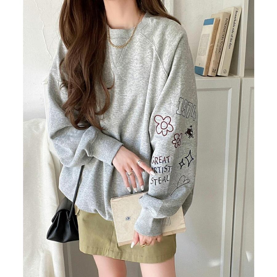 トップス スウェット レディース 前後 2way ガゼットデザイン ランダム 配色 袖 刺繍 裏起毛 ゆるっと オーバーサイズ 男女兼用 ユニセックス | classicalelf | 04