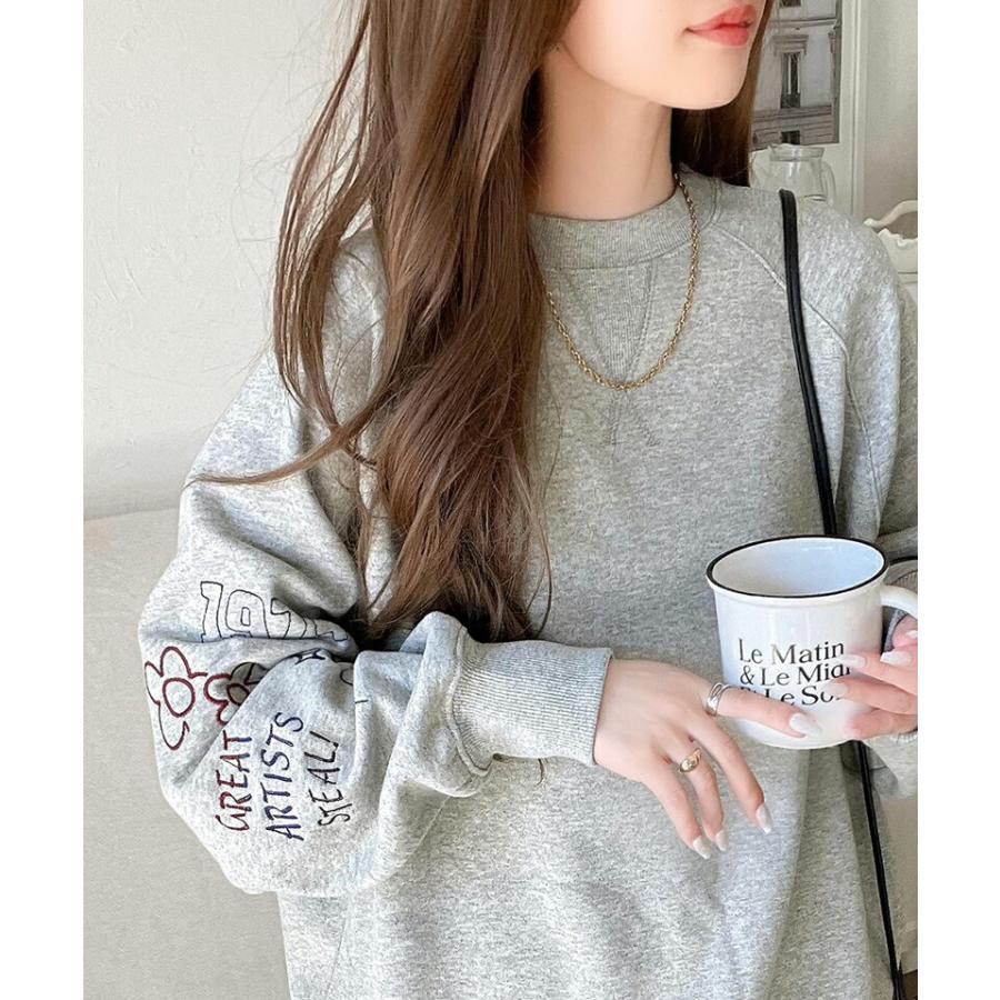トップス スウェット レディース 前後 2way ガゼットデザイン ランダム 配色 袖 刺繍 裏起毛 ゆるっと オーバーサイズ 男女兼用 ユニセックス | classicalelf | 05