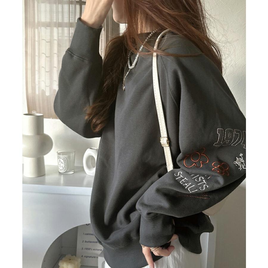 トップス スウェット レディース 前後 2way ガゼットデザイン ランダム 配色 袖 刺繍 裏起毛 ゆるっと オーバーサイズ 男女兼用 ユニセックス | classicalelf | 07