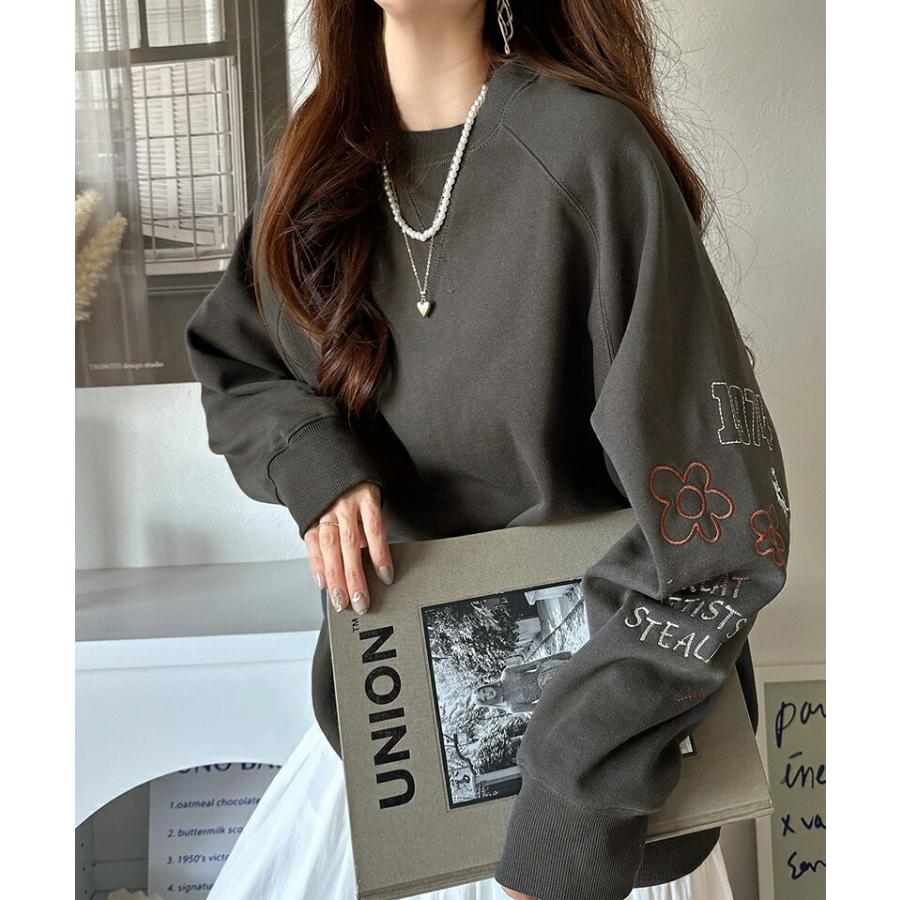 トップス スウェット レディース 前後 2way ガゼットデザイン ランダム 配色 袖 刺繍 裏起毛 ゆるっと オーバーサイズ 男女兼用 ユニセックス | classicalelf | 08