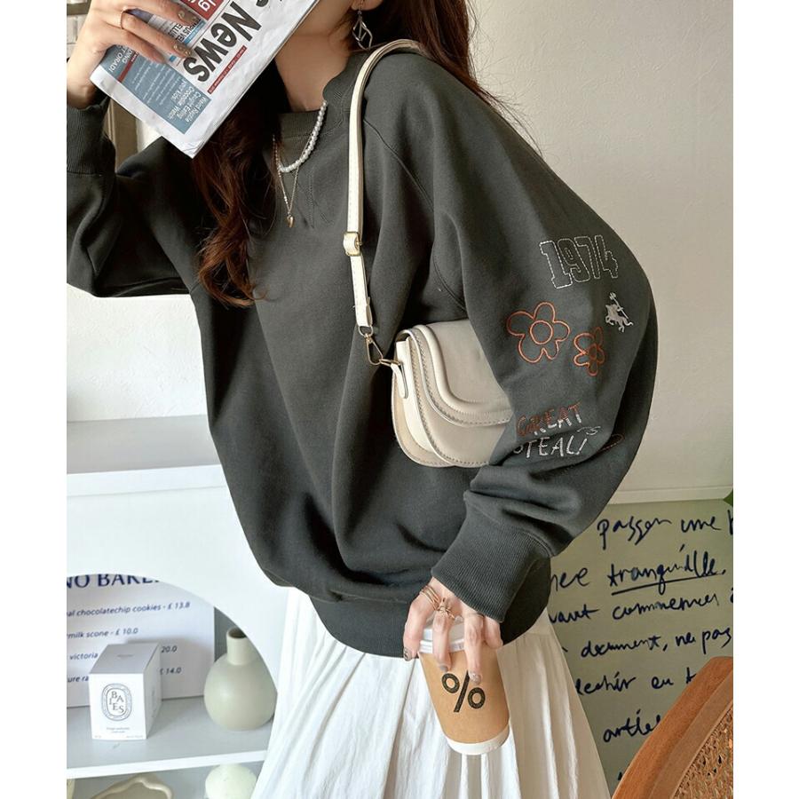 トップス スウェット レディース 前後 2way ガゼットデザイン ランダム 配色 袖 刺繍 裏起毛 ゆるっと オーバーサイズ 男女兼用 ユニセックス | classicalelf | 09
