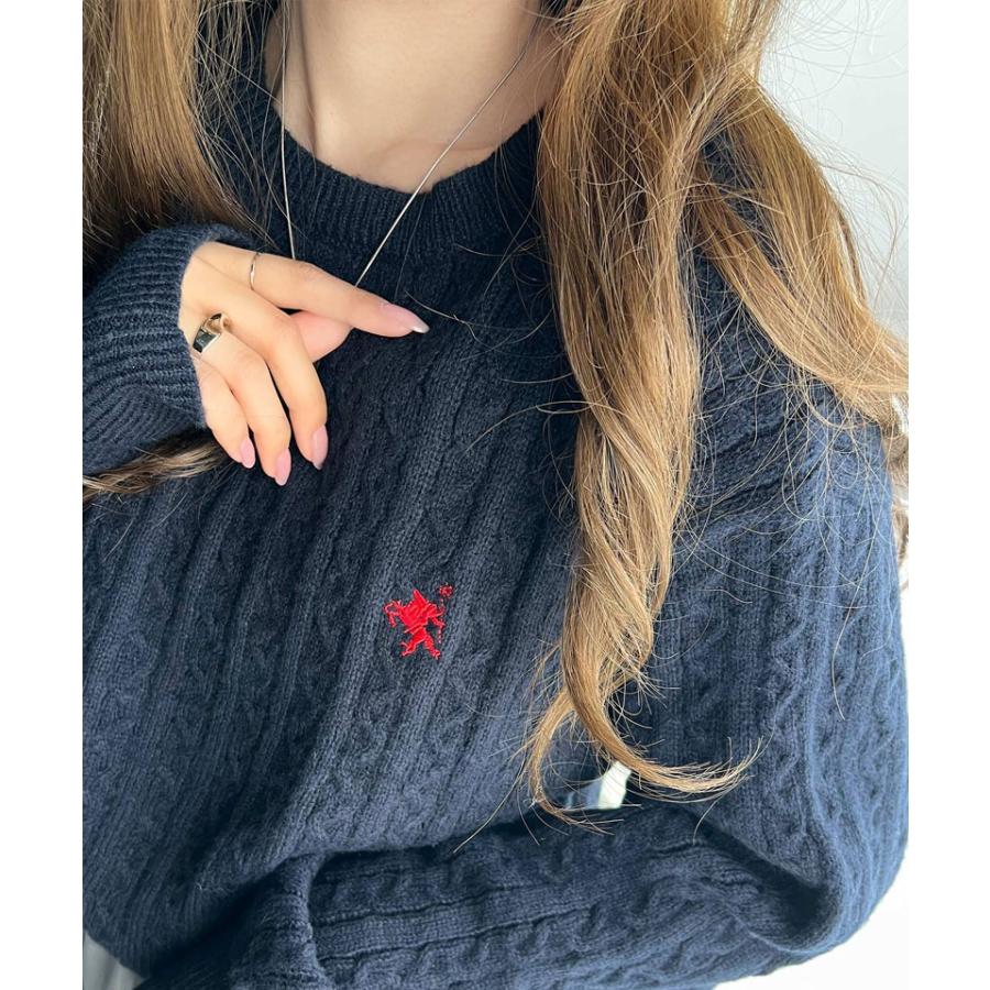 トップス ニット レディース ケーブル セーター 胸刺繍 ワンポイント プルオーバー トラッド プレッピーライク ベーシック ケーブル編み | classicalelf | 11