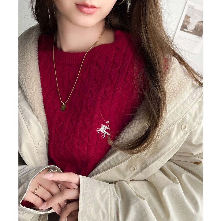 トップス ニット レディース ケーブル セーター 胸刺繍 ワンポイント プルオーバー トラッド プレッピーライク ベーシック ケーブル編み | classicalelf | 13