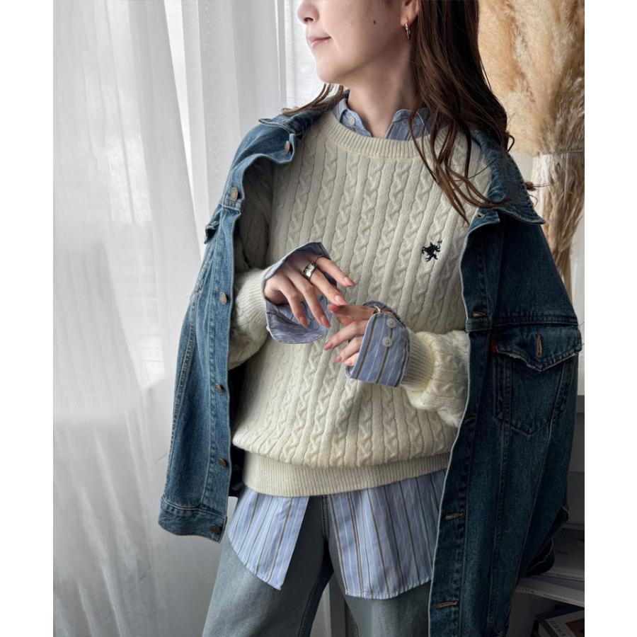 トップス ニット レディース ケーブル セーター 胸刺繍 ワンポイント プルオーバー トラッド プレッピーライク ベーシック ケーブル編み | classicalelf | 03
