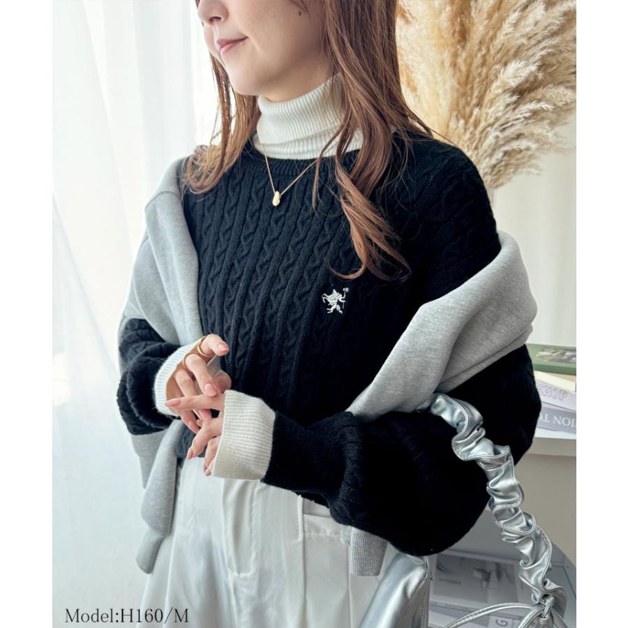 トップス ニット レディース ケーブル セーター 胸刺繍 ワンポイント プルオーバー トラッド プレッピーライク ベーシック ケーブル編み | classicalelf | 04