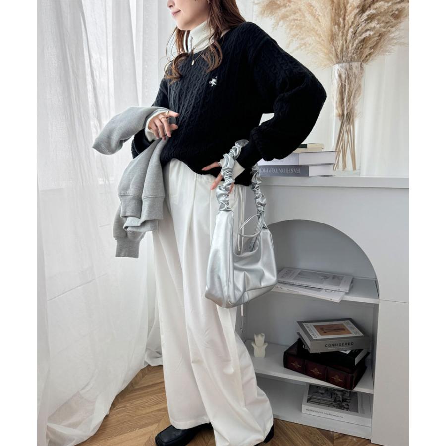 トップス ニット レディース ケーブル セーター 胸刺繍 ワンポイント プルオーバー トラッド プレッピーライク ベーシック ケーブル編み | classicalelf | 05