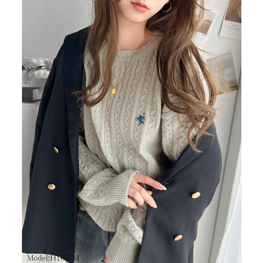 トップス ニット レディース ケーブル セーター 胸刺繍 ワンポイント プルオーバー トラッド プレッピーライク ベーシック ケーブル編み | classicalelf | 06
