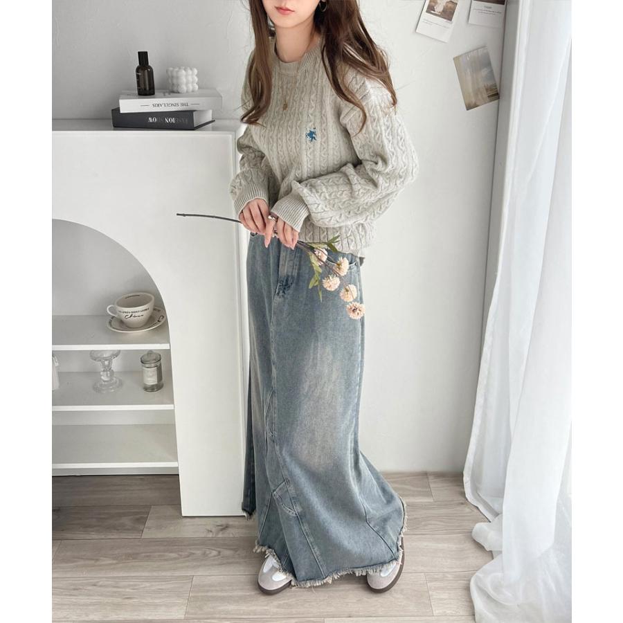 トップス ニット レディース ケーブル セーター 胸刺繍 ワンポイント プルオーバー トラッド プレッピーライク ベーシック ケーブル編み | classicalelf | 07