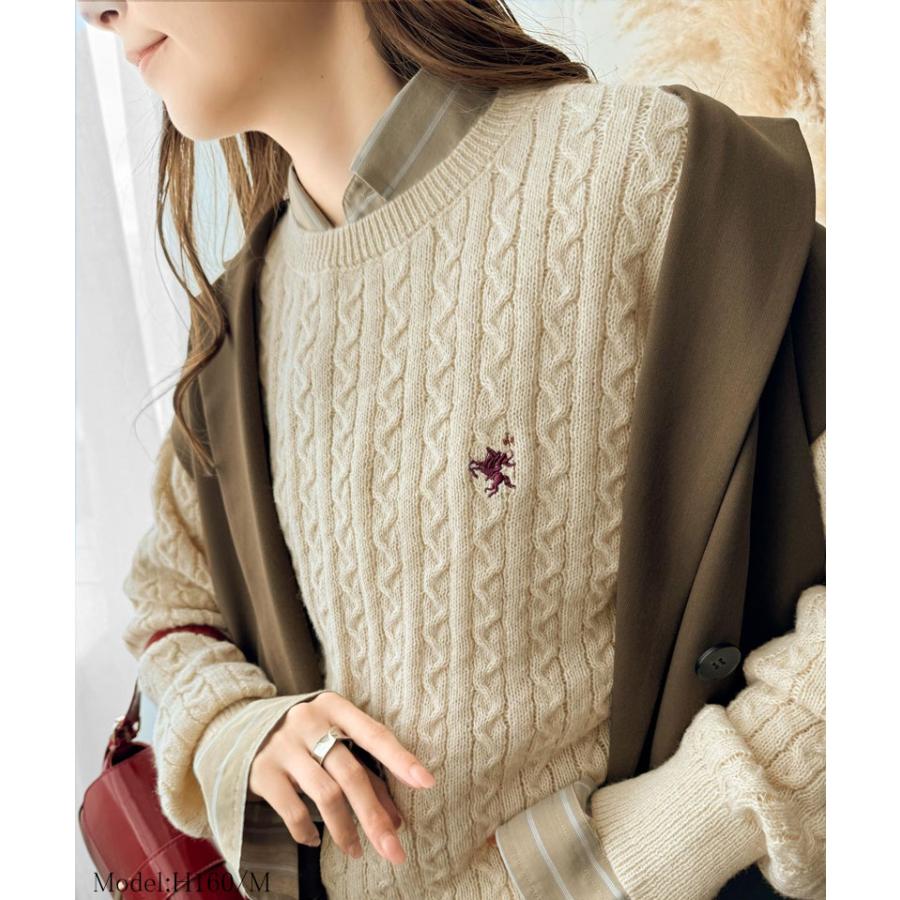 トップス ニット レディース ケーブル セーター 胸刺繍 ワンポイント プルオーバー トラッド プレッピーライク ベーシック ケーブル編み | classicalelf | 08
