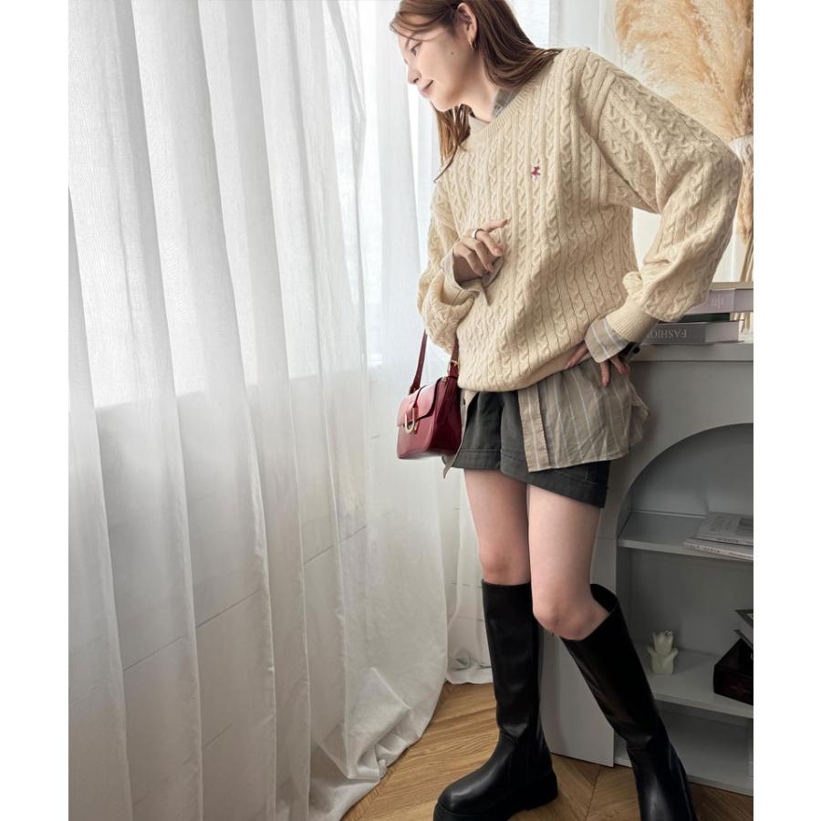 トップス ニット レディース ケーブル セーター 胸刺繍 ワンポイント プルオーバー トラッド プレッピーライク ベーシック ケーブル編み | classicalelf | 09