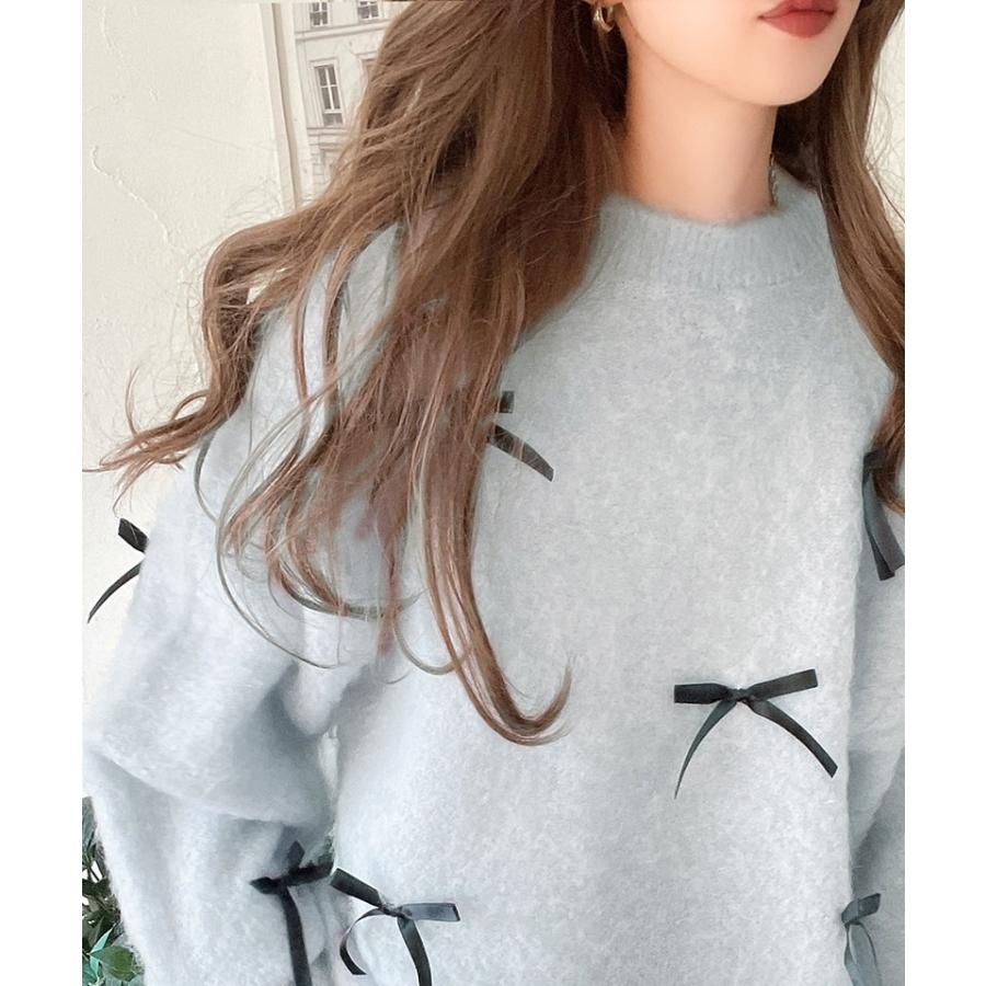 トップス ニット レディース バレエコア リボン シャギー 素材 ニットプルオーバー 起毛 ロングシーズン レイヤードコーデ オーバーサイズ | classicalelf | 10