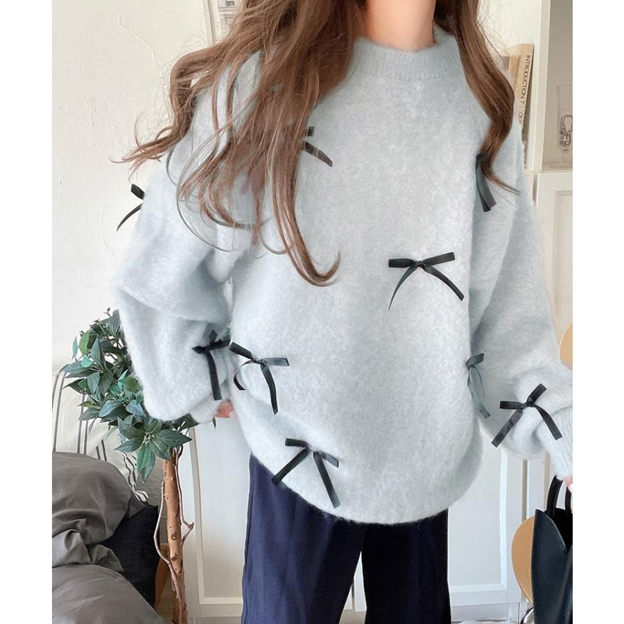 トップス ニット レディース バレエコア リボン シャギー 素材 ニットプルオーバー 起毛 ロングシーズン レイヤードコーデ オーバーサイズ | classicalelf | 11
