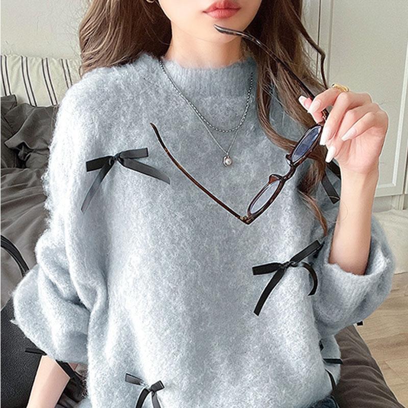 トップス ニット レディース バレエコア リボン シャギー 素材 ニットプルオーバー 起毛 ロングシーズン レイヤードコーデ オーバーサイズ | classicalelf | 18